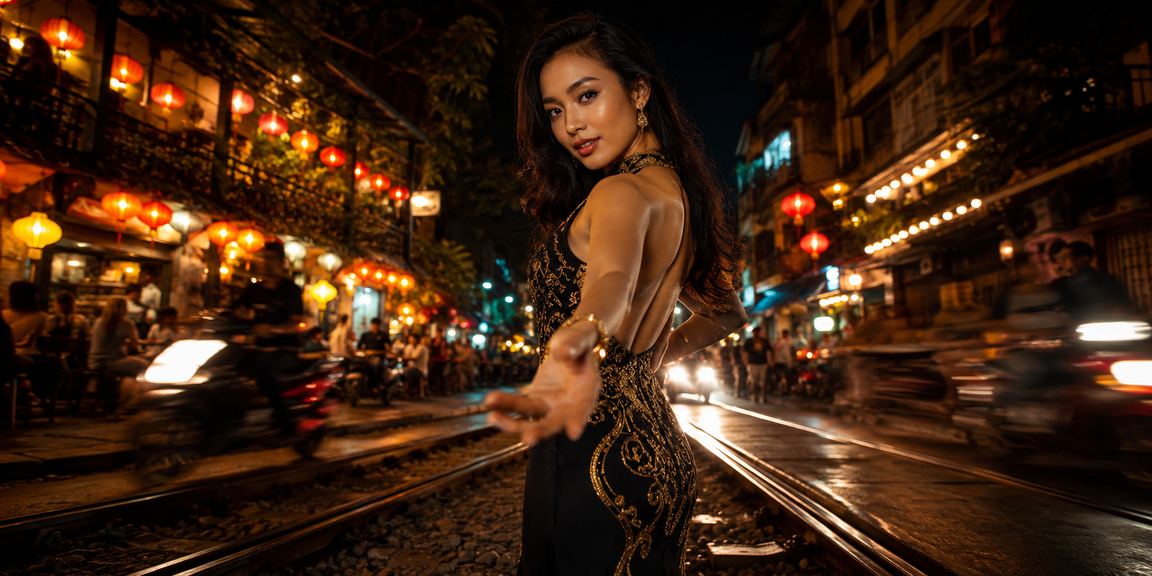 Khung cảnh đêm Hà Nội với đèn neon rực rỡ và không khí cá cược VIP